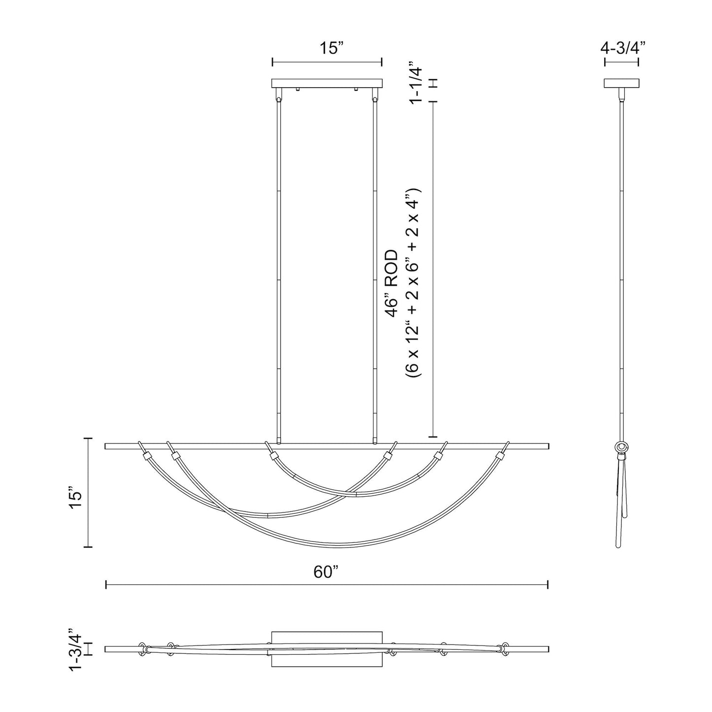 Aryas 60-in Linear Pendant