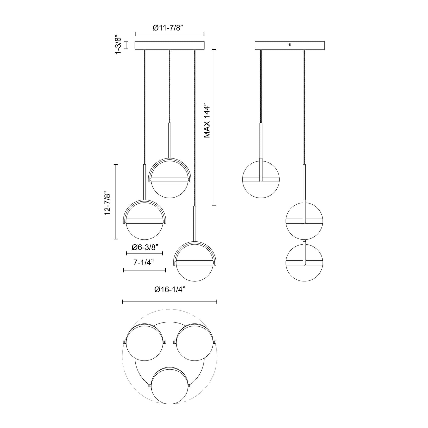 Globo 3 Head Multi Pendant