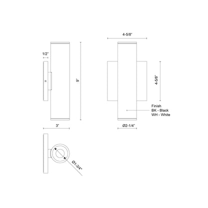 Lorna 9-in (2-in Dia.) Wall Sconce Up/Down Light