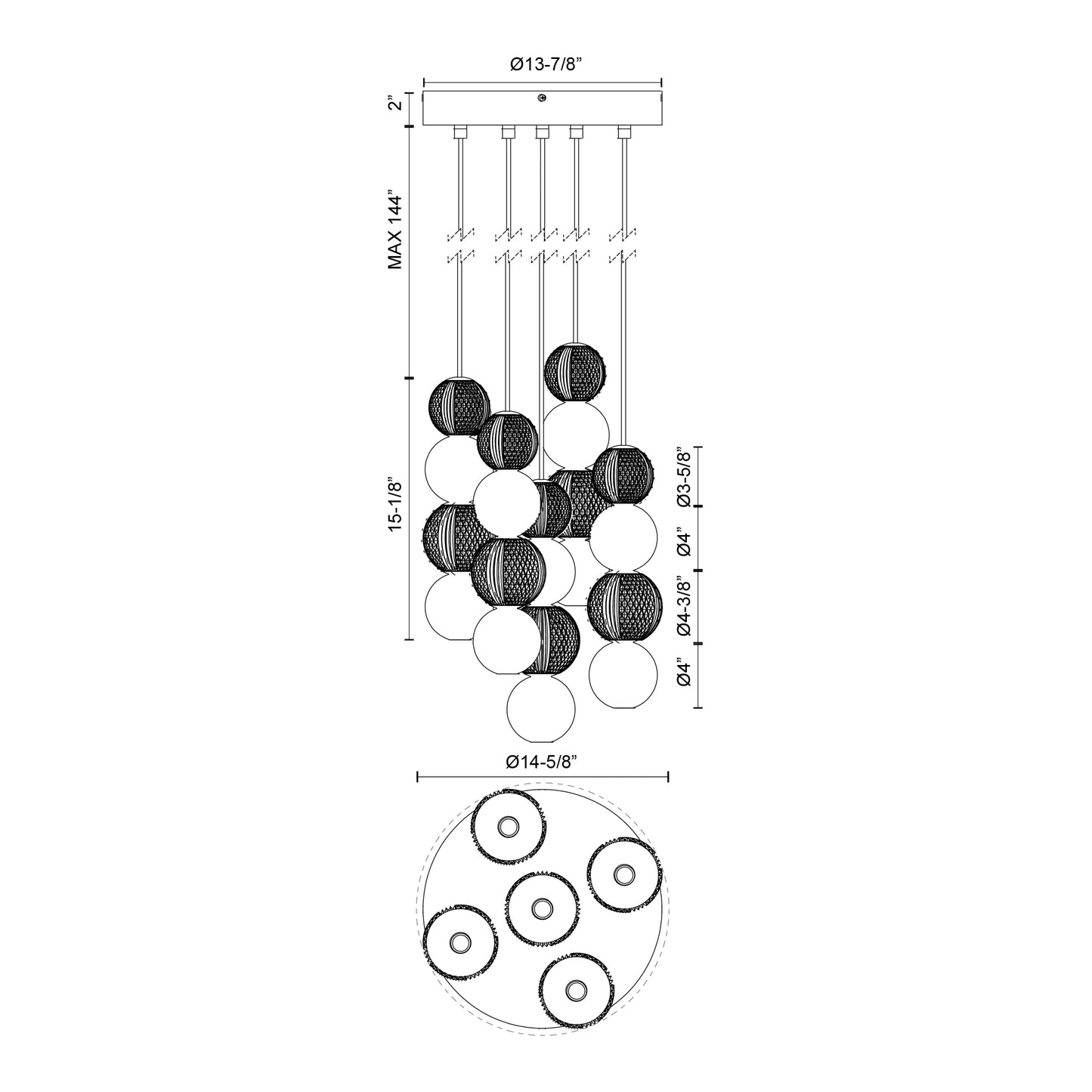 Onyx 5 Head Multi Pendant