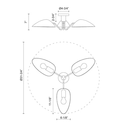 Oscar 32-in Semi-Flush Mount